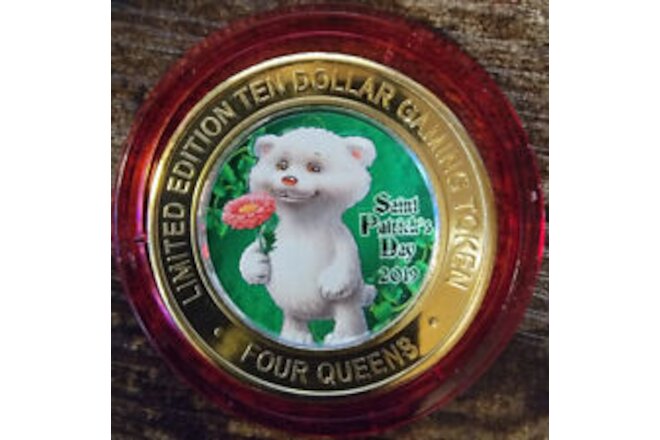 2019 FOUR QUEENS $10 RED Cap .999 Silver Strike St. Patricks Day Lucky Bear