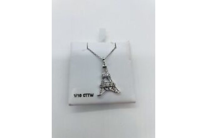 Sterling Silver with Diamond Womens Paris France Eiffel Tower Pendant Necklace