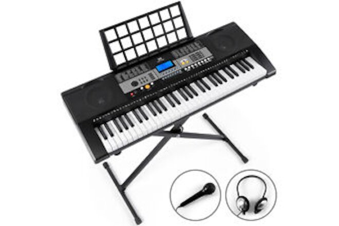 Electronic Semi-Weighted Digital Piano Keyboard 61Key w/Stand Headset Microphone