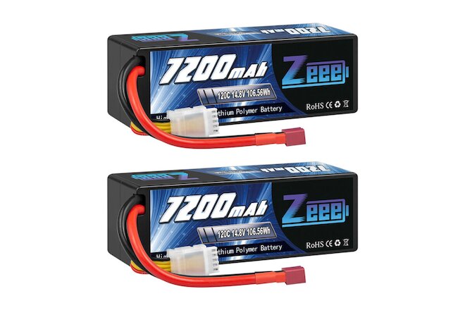 2PCS Zeee 4S Lipo Battery 14.8V 120C 7200mAh Deans Hardcase for Car Truck Tank