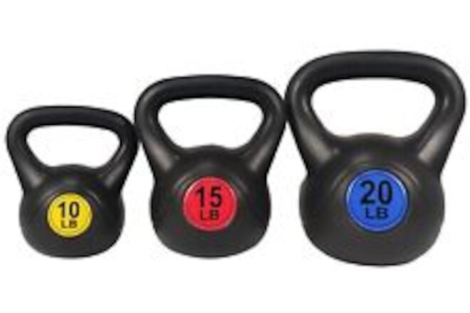 Wide Grip Kettlebell Exercise Fitness Weight Set, 3-Pieces: 10lb, 15lb and 20lb