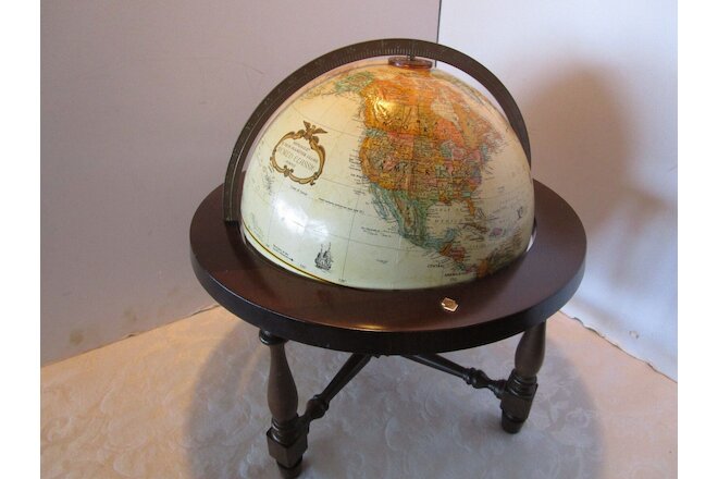 Vintage Replogle Globe Colonial Ocean 12-Inch Diameter American Hard wood stand