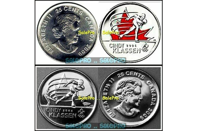 2x CANADA 2009 OLYMPIC KLASSEN SPEED SKATING COLORIZED 25 CENT COIN SET LOT UNC
