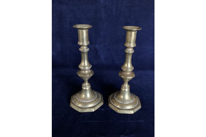 Antique English Solid Brass Forged 7.5” Pushup Candle Holders Sticks - Pair
