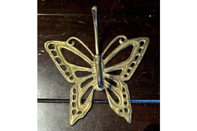 Vintage Detailed Solid Brass Butterfly Coat Hook Wall Hanging