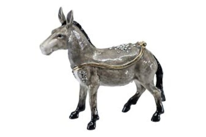 Bejeweled Enameled Pewter Donkey Trinket Jewel Box With Crystals 3.5" High New!