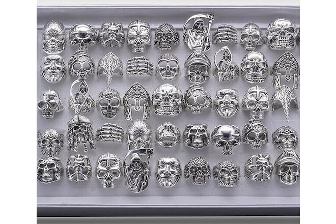 Wholesale 25pcs Lots Gothic Punk Skull Antique Silver Rings Mixed Style Jewelry