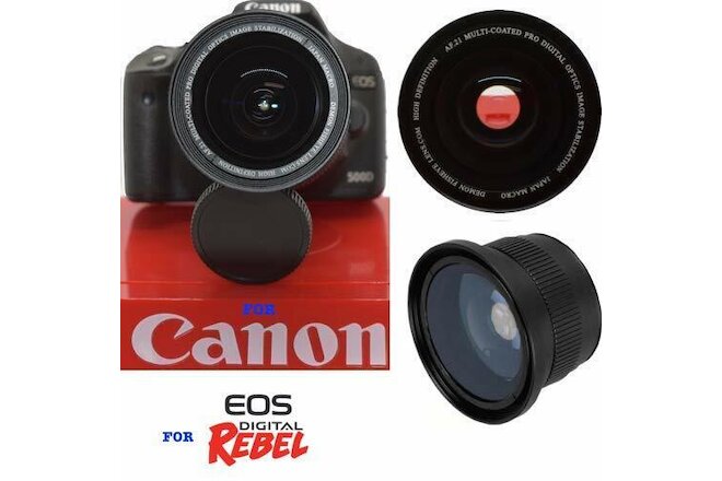 52MM WIDE ANGLE FISHEYE LENS + MACRO LENS FOR Canon EF-S 24mm f/2.8 STM Lens