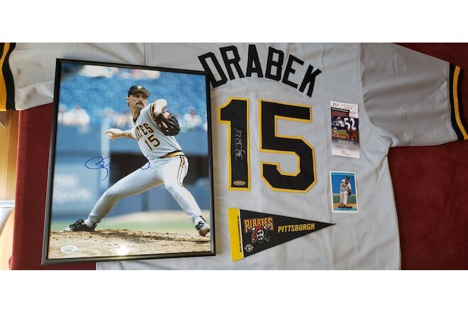 Doug Drabek LOT Signed Pittsburgh Pirates Jersey Framed 11x14 Trade Card Pennant