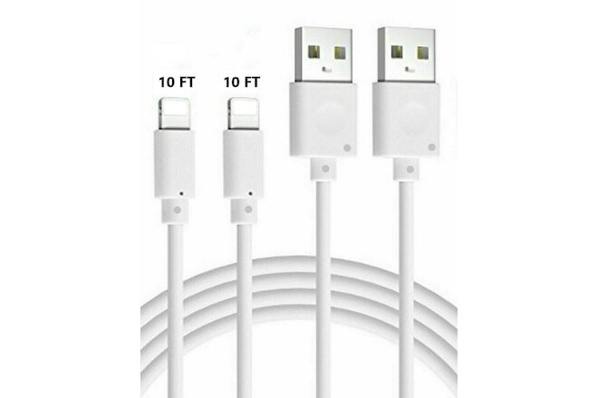 2x 10ft Extra Long Charger Cable Charging Cord for iPhone 5 6 7 8 X XS