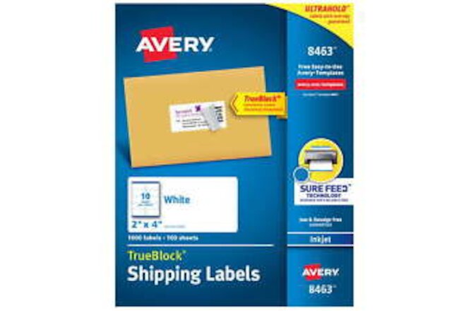 Shipping Labels, Sure Feed, 2" x 4" 1,000 White Labels (8463)