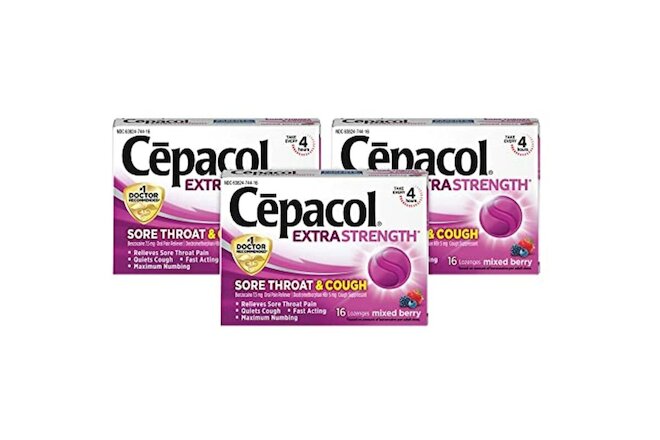 Cepacol Extra Strength Sore Throat & Cough Drop Lozenges, Berry 48ct EXP 7/22