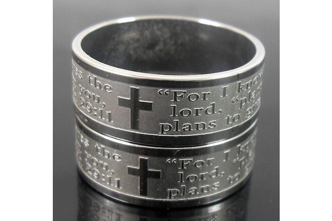 30x Jeremiah 29:11 Etch Cross English Bible Lord's Prayer Stainless Steel Rings