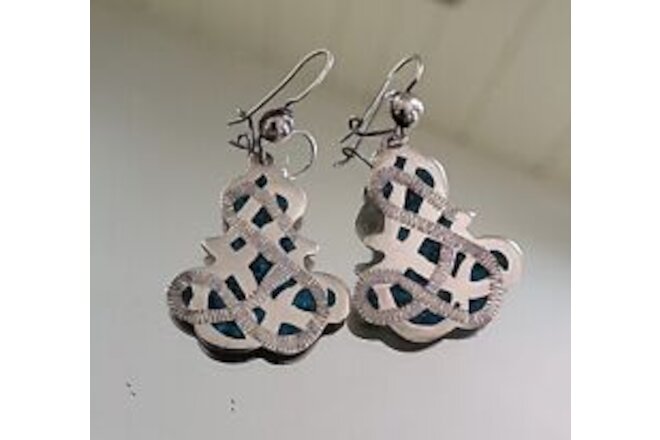 STERLING SILVER AND INLAY TURQUOISE  EARRINGS SET.