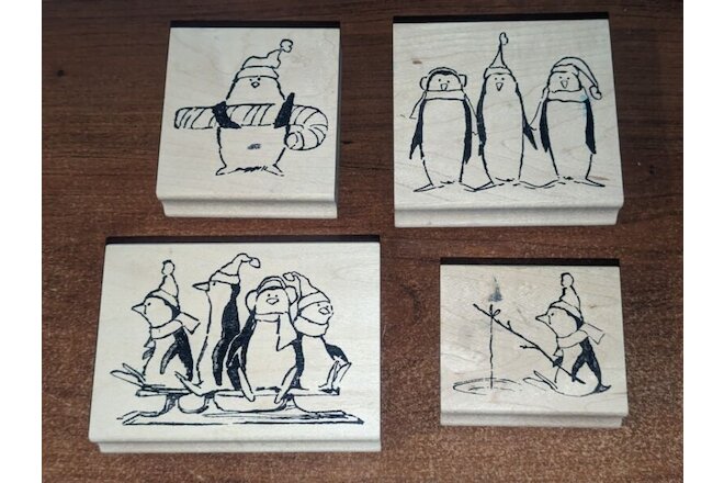 Christmas Penguins Art Impressions Rubber Stamp Holiday Collection LOT OF 4