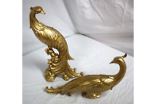 Syroco Peacock or Pheasant Pair Figures Hollywood Regency Gold Color MCM USA Vtg