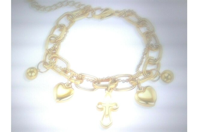 14K GOLD CLAD CHARM BRACELET 7 8 9 INCH adjustable + BONUS VAL DAY SPECIAL!