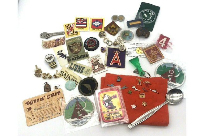 Over 60 Lot Assorted Grab Bag Boy Scouts Girl Scouts Pins Badges Button NFL MORE