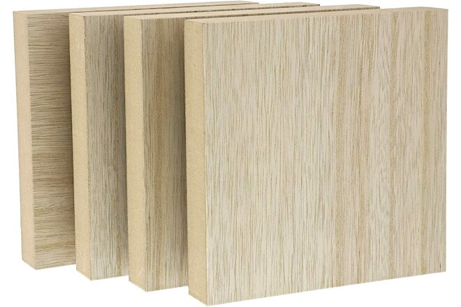 4 Pack,  BASSWOOD Unfinished Wood Blocks for DIY Crafts, Square Block 6 x 6 x 1