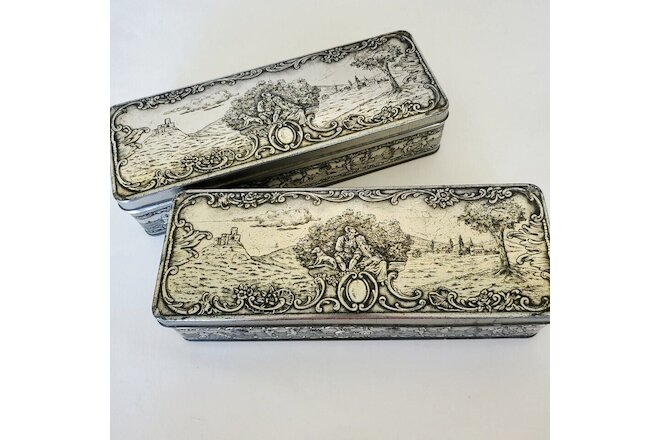 Vintage Made in Western Germany embossed tin container with hinged lid, lot of 2