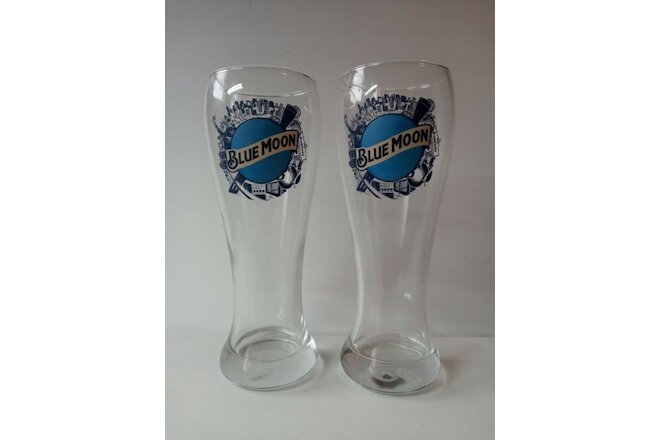 Blue Moon NYC 16 oz Pilsner Beer Glass - Set of Two (2) Glasses NY Edition New
