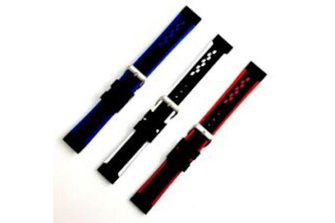 Racing Style Black & White Red Blue Rubber Silicone Replacement Watch Band Strap