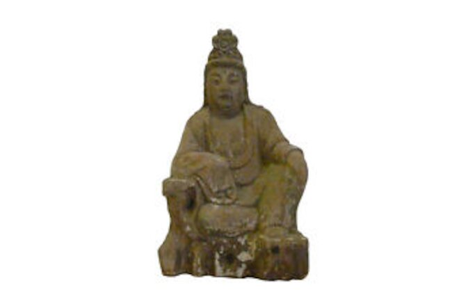Chinese Rustic Distressed Finish Wood Kwan Yin Bodhisattva  statue cs909