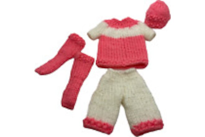 Vintage Mattel Barbie / Clone or HM Coral Knit Sweater Set + Hat Minty No Label