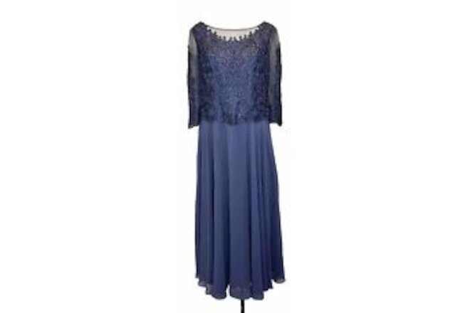 JJ’s House NWT Size 12 Mother Of The Bride Modest Maxi Dress Lace Sheer Blue