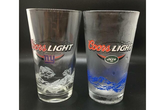 Coors Light New York Jets & Giants Pint 16 oz Beer Glass Set of 2 NEW 5 7/8"