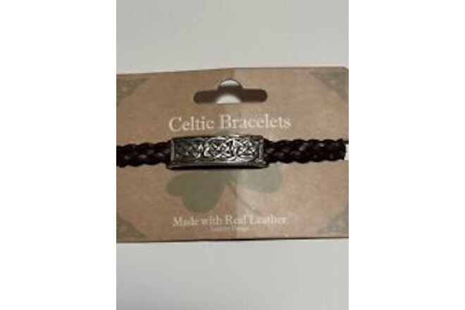 New Celtic Bracelet Brown Leather Adjustable Dublin Ireland Irish Shamrock Luck