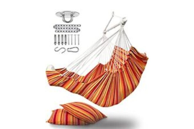 Hanging Hammock Chair Large Swing Chair with Foot Rest and Red and Yellow