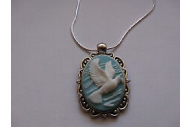 Holy Spirit DOVE Wedgewood Blue Cameo pendant necklace 925 sterling silver OOAK