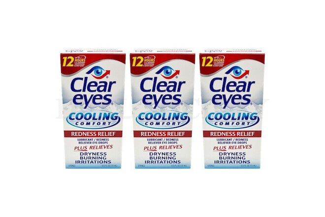 Lot of 3 - Clear Eyes Cooling Comfort Redness Relief Eye Drops - 0.5 fl oz