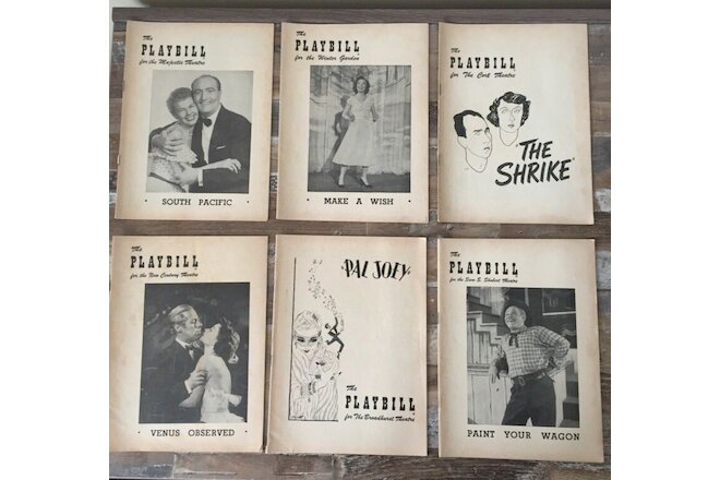 LOT OF SIX VINTAGE EARLY 1950'S PLAYBILL - VERY GOOD CONDITION - MANY RARE