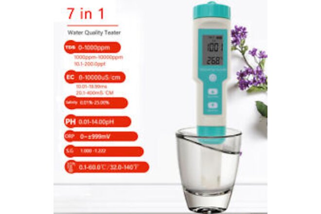 7 In 1 Digital Salinity PH TDS TEMP SG EC ORP Tester Water Quality Monitor YU