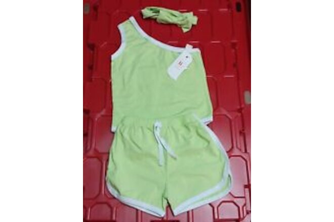 Baby Clothes Girl Summer Outifits  Shorts Tops 3 Piece Green White 6m-9m iT!