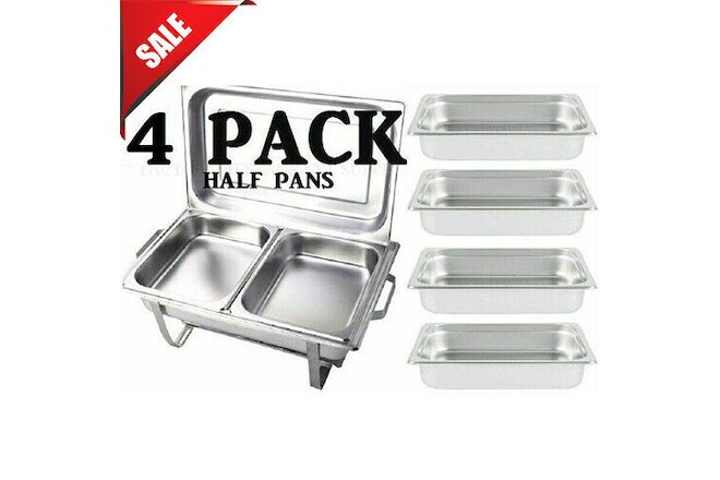 HALF INSERTS ONLY 4 PACK 2 1/2" Deep Stainless Steel Chafing Dish Chafer Pan