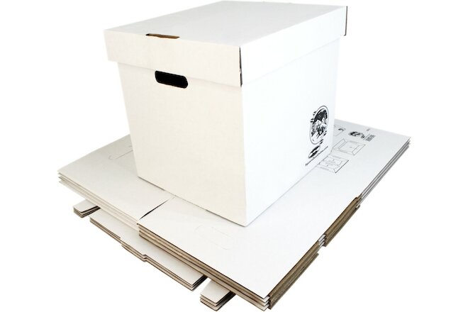 (5) 12" White Record Boxes with Lids - LP Vinyl Album 33rpm Cardboard Storage