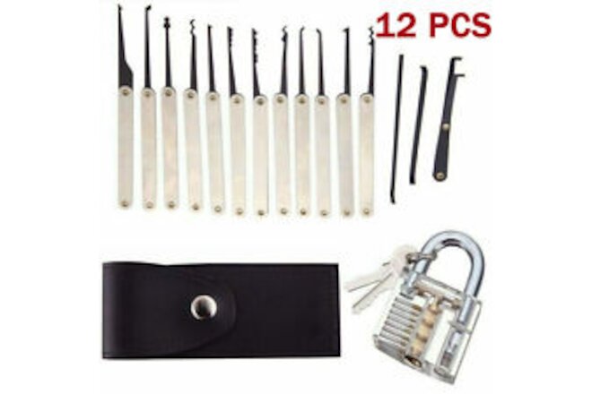 12 Pcs Lock Pick Tools Unlocking Set Key Extractor Transparent Practice-Padlock