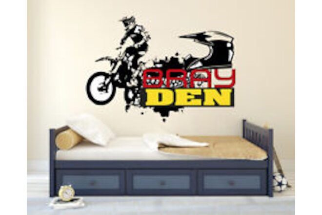 Motocross Bike Rider Custom Name Wall Decal Vinyl Sticker Wall Art Room Decor
