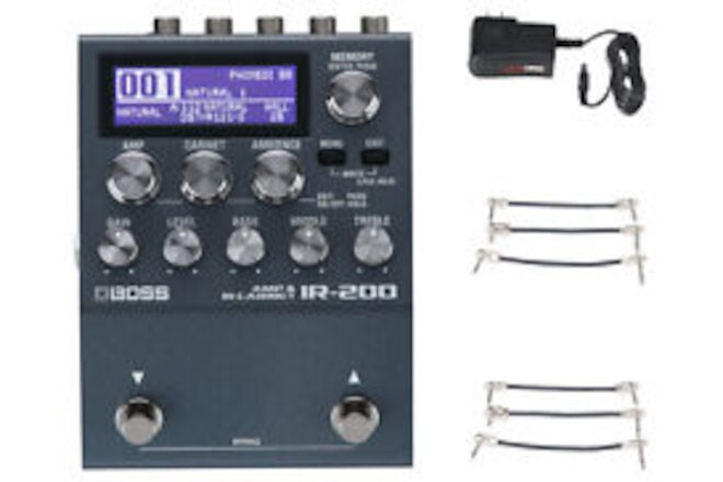 Boss IR-200 Amp/Cabinet Processor + Gator 9V Power Combo & 3 Patch Cables