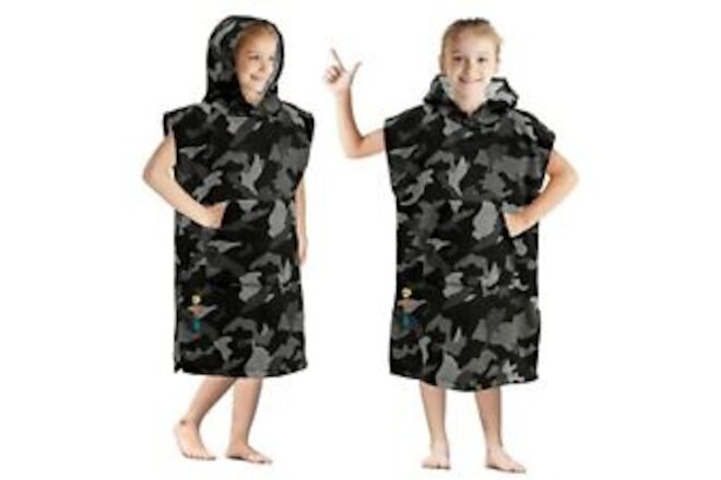 Kids Changing Robe Surf Poncho, Kids Beach Towels for One Size Camo Black