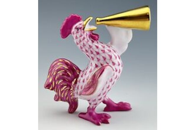 🦋 BRAND NEW HEREND Crowing ROOSTER Raspberry Fishnet Bird Figurine $415 Retail