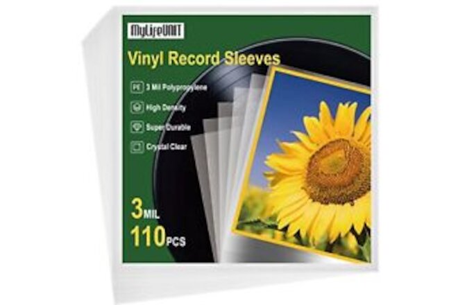 Vinyl Record Sleeves, 110 PCS Clear Plastic Protective Outer Sleeves 3 Mil Th...