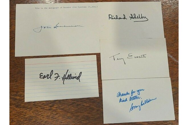 Lot of 5 - Alabama Senators & Congressmen Signed Autographs - vintage