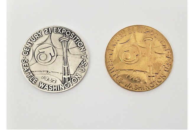 62 Seattle World's Fair Official Space Needle Silver Medal / Bronze Medals 2 Pc.