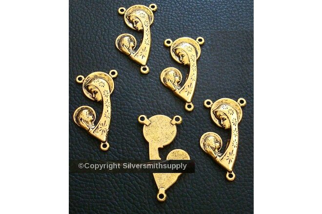 5 Virgin Mary Baby JESUS rosary link pendants gold pl Catholic religious CFP092
