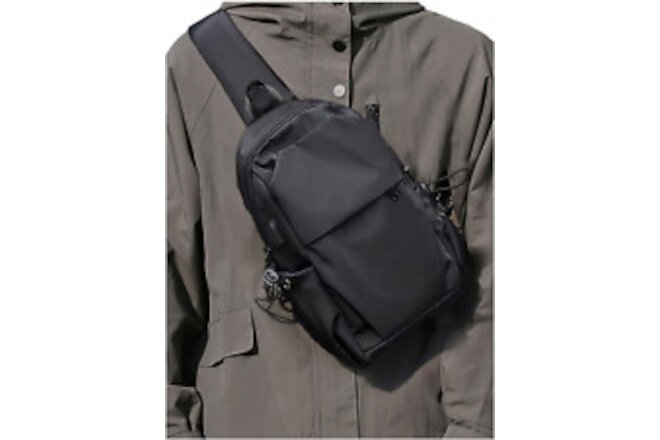 SEAFEW Small Black Sling Crossbody Backpack Shoulder Bag for Men Women, One Bag