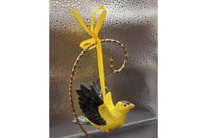 New Yellow Black Flying Finch Bird Hanging Resin Ornament